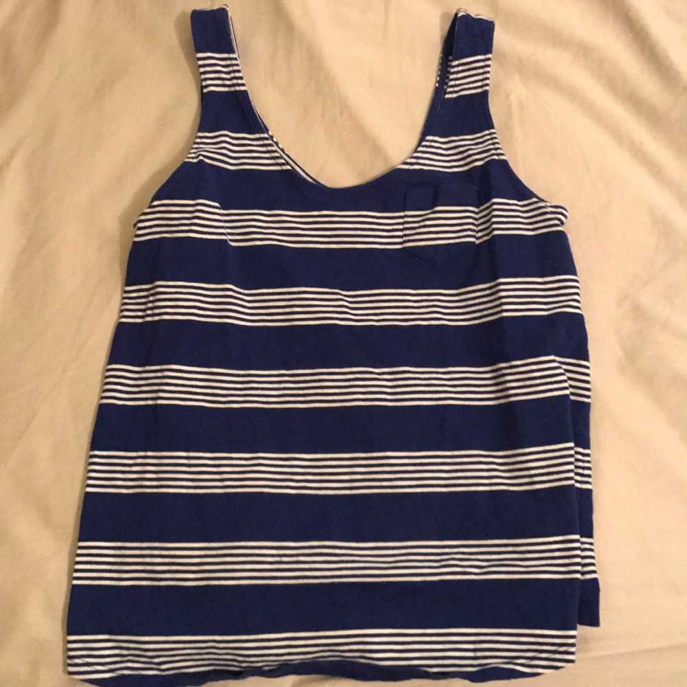 blue and white stripped tank top